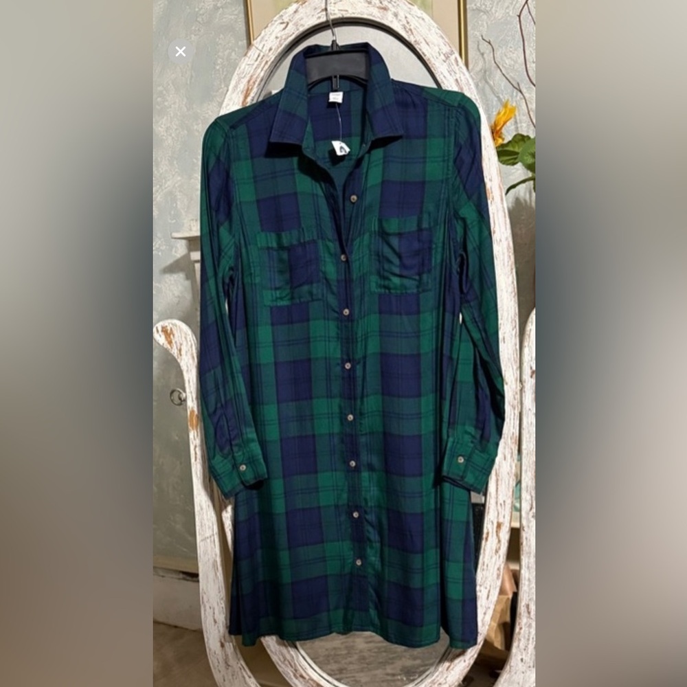 Old Navy  Green and Navy  Plaid  Button Down Dress